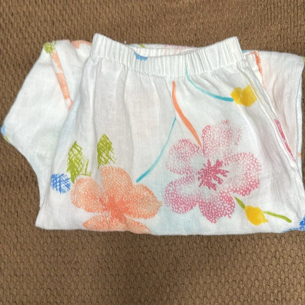 Hot Cotton by Marc Ware 100% linen pastel floral elastic waist pants. Large. - Picture 6 of 6
